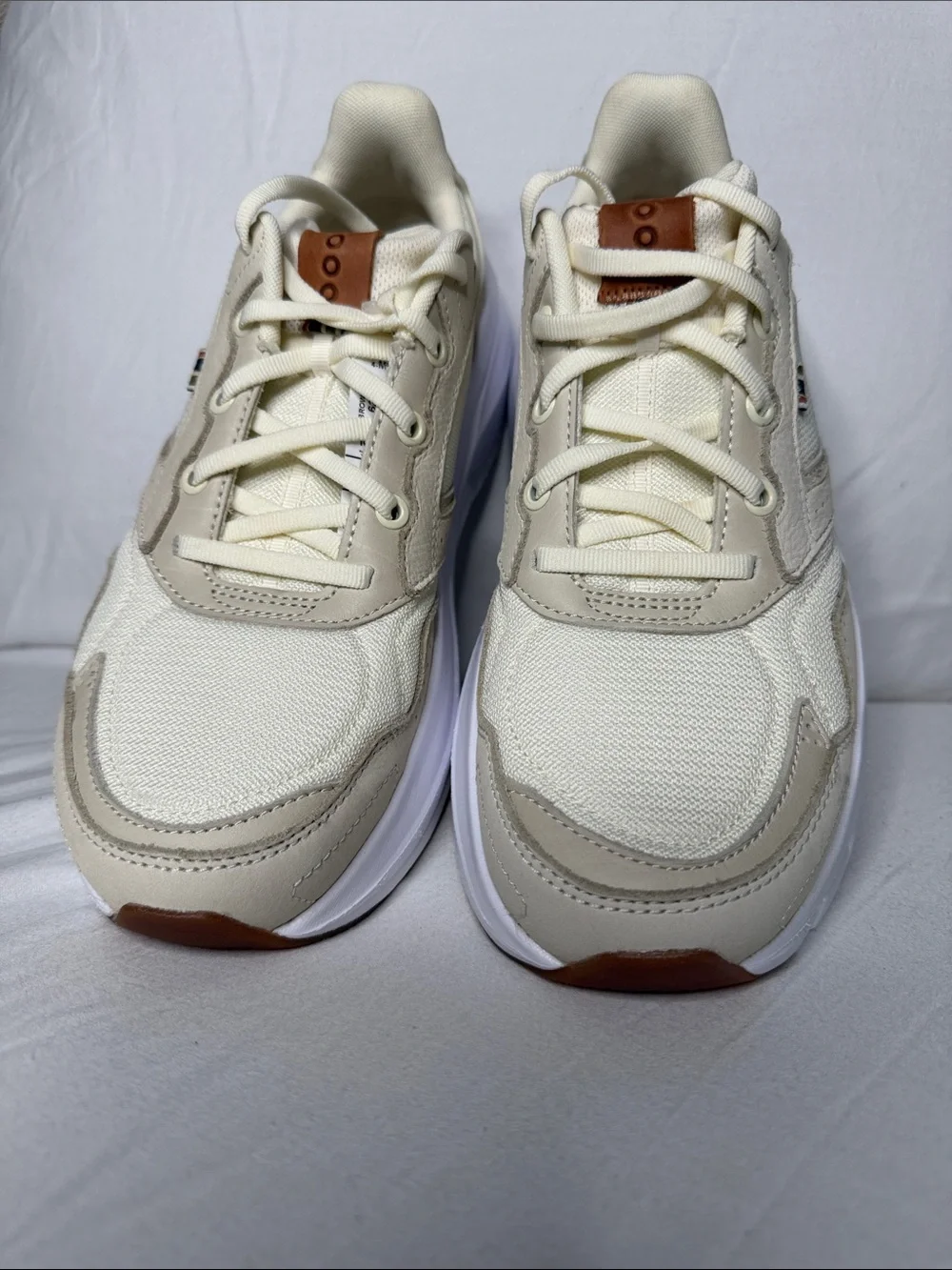 Saucony PWRrun Cream White Athletic Sneakers with Tan Accents